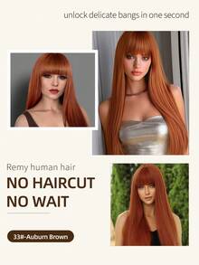 夹式刘海 100% 真人发刘海 33# 铜红色夹式刘海带鬓角真人发假刘海接发自然造型适合女性 G 日常佩戴 - S33 - 查看 7