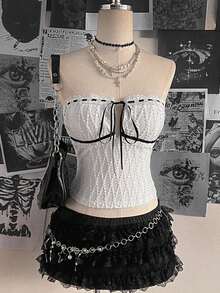 Attitoon Women's Y2K Contrast Lace Front Tie Camisole Top - White - View 1