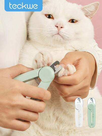 Teckwe Kìm cắt và mài móng cho thú cưng có đèn LED, máy cắt móng sạc điện kèm dũa móng, tấm chắn bảo vệ, cảm biến nhanh, kìm cắt móng cho chó, mèo, thỏ.