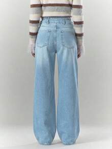 RueChic Jean à taille mi-haute avec ceinture détaillée en 100% coton, jambe évasée - Jean clair - Voir 5