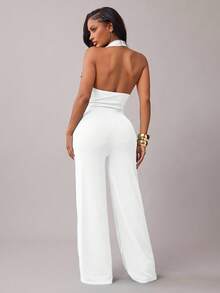 Radiana Women's Sexy & Elegant Halter Neck Jumpsuit, Suitable For Dates, Gatherings, Parties, Nightclubs, Carnivals - White - View 3