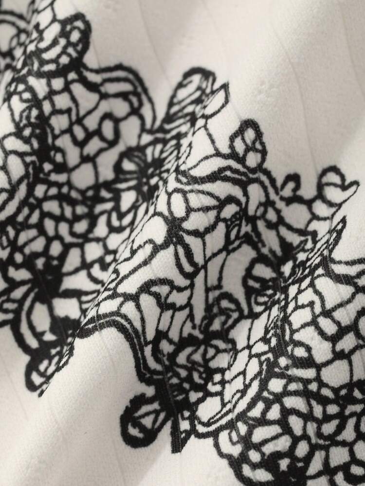 Summer French Elegant Lace Print Cinched Waist V-Neck Long Women's Nightgown