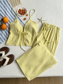 Comfortcana Bộ đồ 2 món cỡ lớn kiểu dáng thường ngày đi nghỉ mát: áo hai dây và chân váy. - Màu vàng - Xem 6