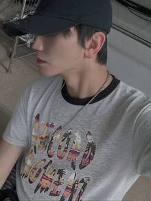 DAZY Men's Short Sleeve Graphic Print T-Shirt, Grey, Summer - Grey - View 4