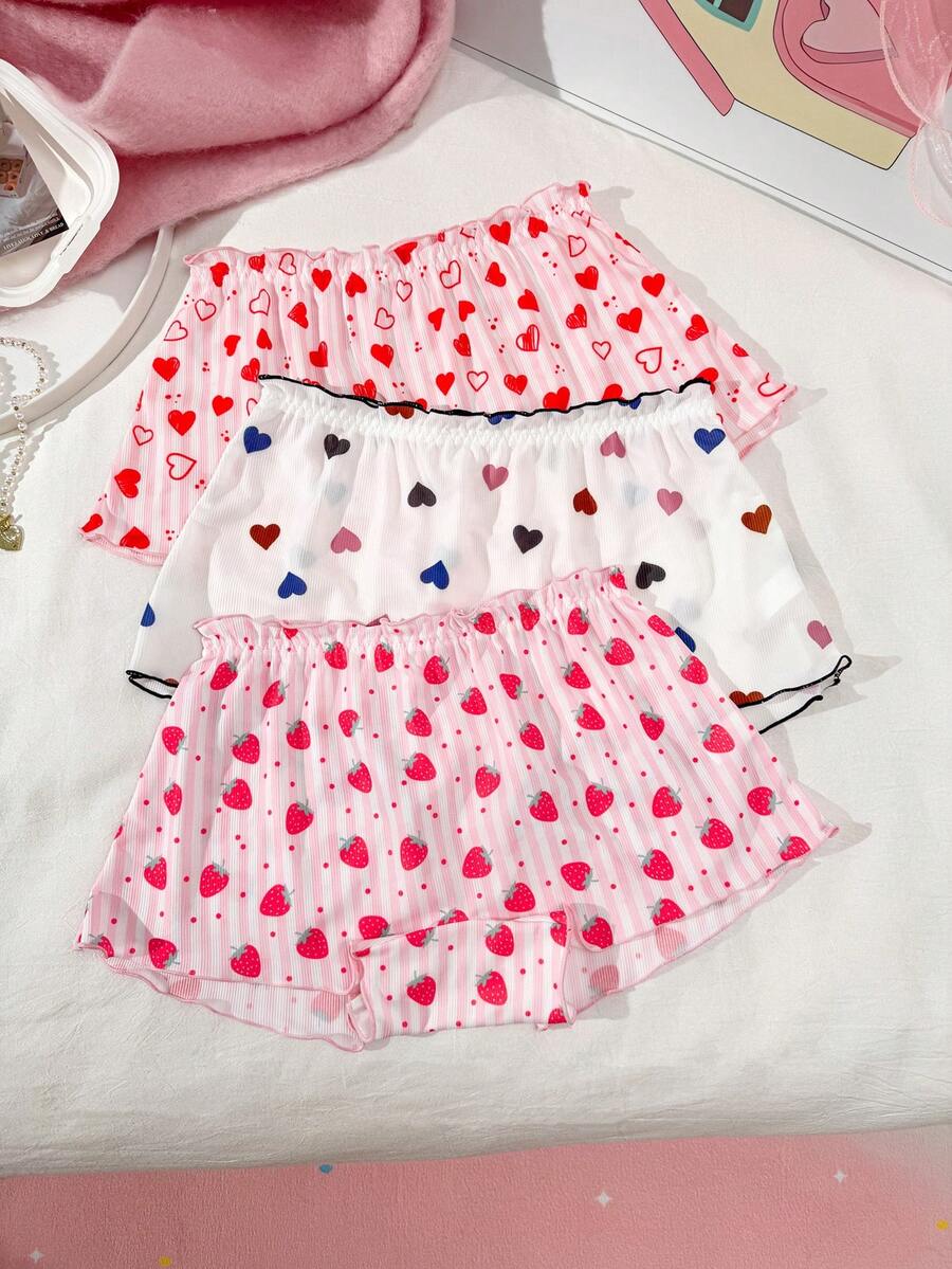 PetitDoll 3pcs/Set Sweet Heart & Strawberry Printed Panties For Girls - Multicolor - View 1