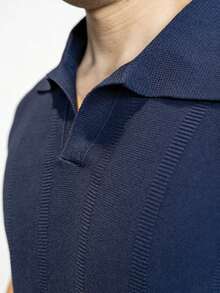 Manfinity Dauomo Men's Casual Solid Color Polo Collar Short Sleeve Knit Top - Blue - View 3
