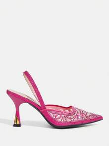 CUCCOO TILAWA Women's Fashionable Elegant Party Rhinestone Decorated Pumps - Hot Pink - View 2