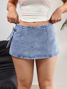 Rivivi 女士侧系带休闲牛仔短裙 - 藍色 - 查看 3