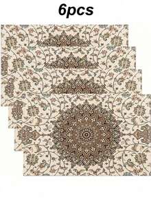 Set di 1/4/6 tovagliette da tavola con stampa mandala bohémien - Decorazione per cucina e sala da pranzo - Rivestimento in lino, decorazione per la casa, decorazione per feste - Multicolore - Visualizzare 10