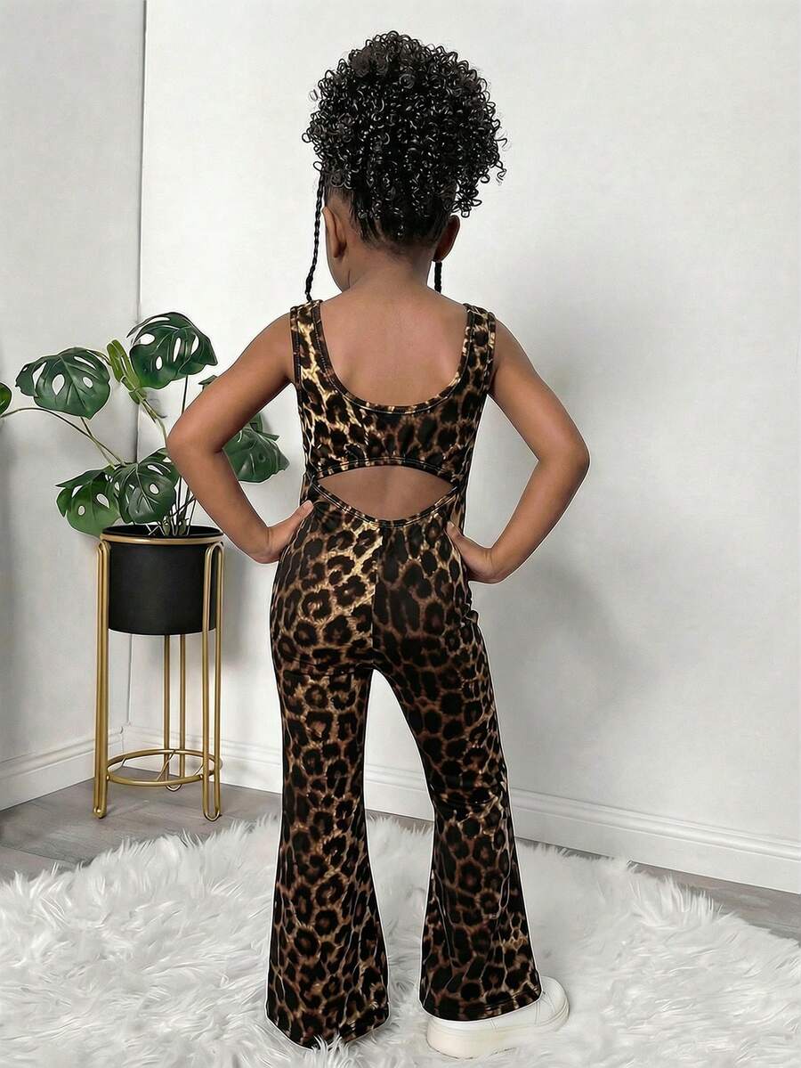 SHEIN 女童黑色针织露背吊带背心和裤子套装，可爱休闲日常百搭时尚装扮 - 棕色 - 查看 1