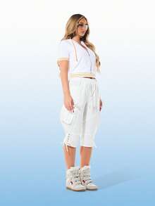 BABYPHAT White Short Sleeve Hooded Sweatshirt With Yellow Contrast Trim And Front Zip Closure Casual Loungewear For Spring Summer - White - View 4