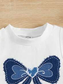 SHEIN Happikins Young Girl Casual Minimalist Cartoon Bow Pattern Sleeveless Round Neck Tank Top, Suitable For Summer - Multicolor - View 4