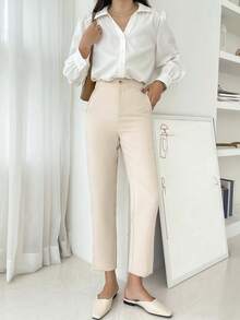 DAZY Women's Casual Solid Color Korean Style Versatile Pants - Apricot - View 8