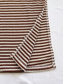 Soleia Women's Elegant Striped Dress, Casual For Vacation, Party, Date, Winter Striped Two Piece Set Two Piece Beach Set Brown Two Piece Set Brown Summer Top Brown Striped Two Piece - Coffee Brown - View 6