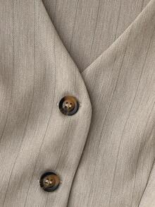 Franclia Fashionable Elegant Versatile Striped Sleeveless Women's Spring/Summer Blazer - Khaki - View 6