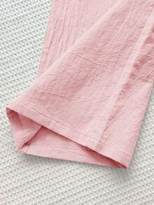 SHEIN Quần ống đứng cạp trung bình thoải mái, tối giản, dành cho bé gái tuổi teen. - Bụi hồng - Xem 6