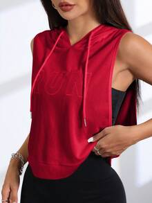 SHEIN Sovereign Charm Women's Letter Print Drawstring Waist Casual Versatile Daily & Sports Sweatshirt - Burgundy - View 5