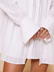 Lumalex 100%纯棉交叉系带长袖宽松女式衬衫 - 白色 - 查看 5