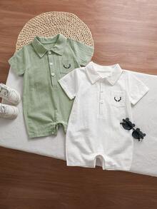 Baby Boy Casual Deer Print Short Sleeve Romper - Multicolor - View 1