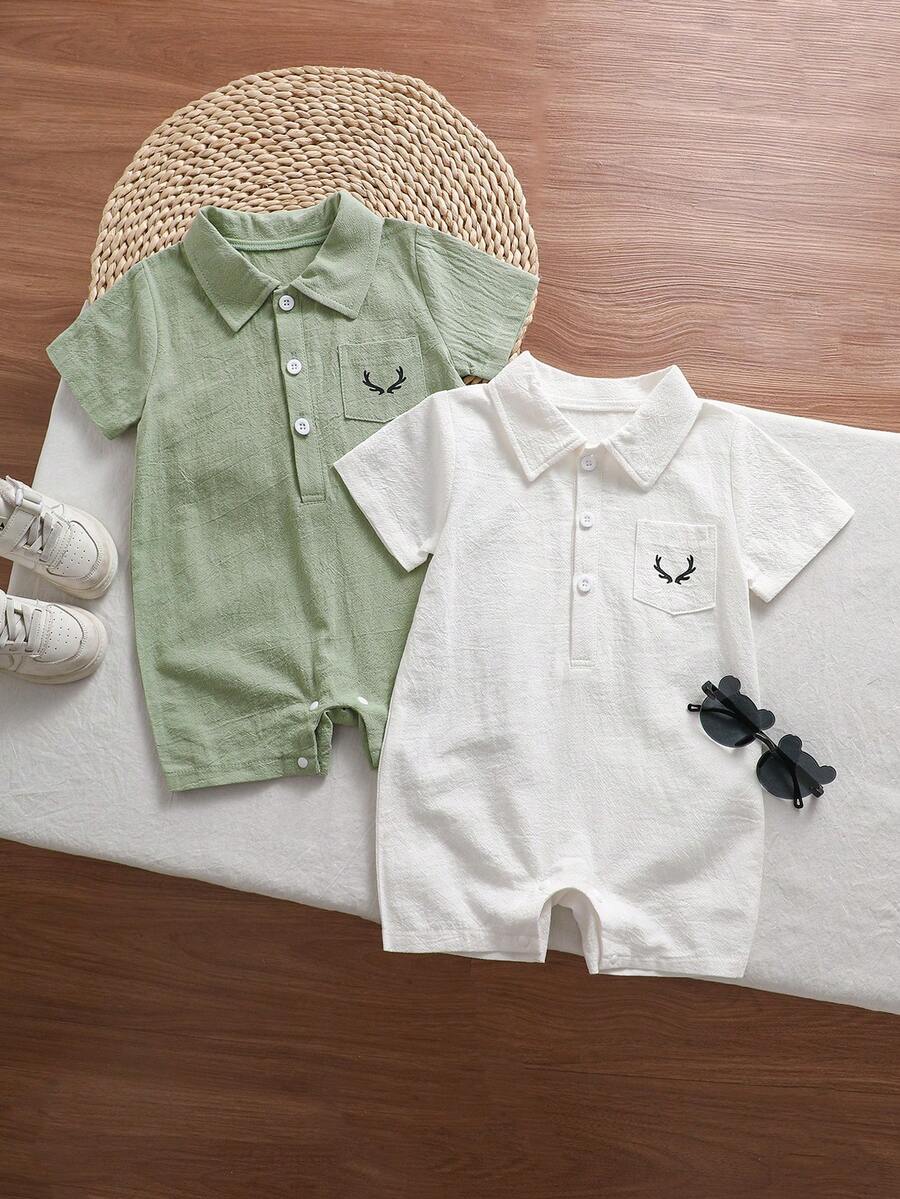 Baby Boy Casual Deer Print Short Sleeve Romper - Multicolor - View 1