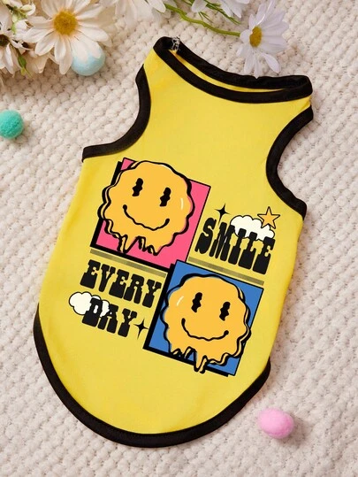 PETSIN 1 Chaleco para mascotas con estampado de letra, con costuras en color negro y amarillo, suave y transpirable, ropa cómoda para mascotas
