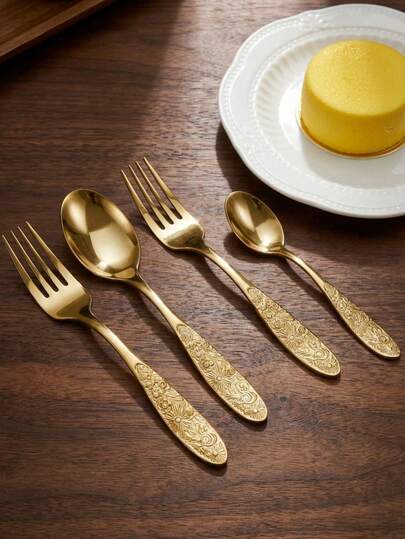 Cirelle 1 pezzo Cucchiaio da dessert, forchetta e cucchiaio da tavola con motivo a rilievo semplice - Utensili da cucina creativi che includono forchette, cucchiaini e cucchiai, perfetti per la ristorazione quotidiana.