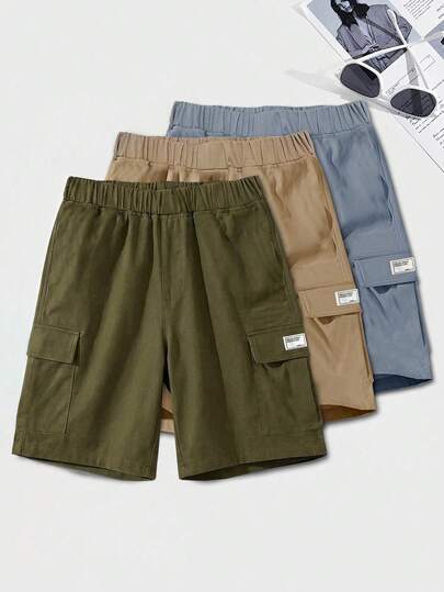 3 قطعة من شورتات الأولاد المراهقين الفضفاضة الكاجوال المنسوجة بشبكة ملونة، بسيطة وأساسية متعددة الاستخدامات، ملابس رياضية وعمل بألوان متعددة، مجموعة مكونة من 3 قطع، اشتر واحد وأحصل على اثنين مجانًا، مناسبة لفصلي الربيع والصيف