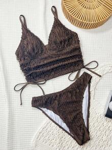 Swim Vcay Áo tắm hai mảnh kiểu tankini dáng suông, dây đeo chữ V sâu, chất liệu vải jacquard màu nâu, dành cho nữ, thích hợp mặc đi biển. - màu nâu - Xem 4