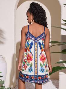 Tween Girls' Casual Everyday Vacation Printed Spaghetti Strap Waist Cutout Dress - Multicolor - View 2