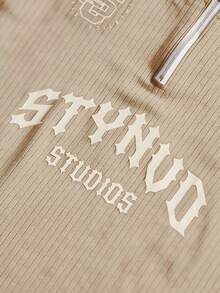 STYNVO 男士休闲撞色字母印花短袖Polo衫，夏季 - 杏色 - 查看 4