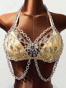 Mistrie Women's Music Festival Camisole Top 2 Pieces Set, Women's Camisole Top, Women's Music Festival Chain Camisole Top,Summer,  Graduation ,Party Outfit  , Beach Outfits  , Y2K , Sequin , Rhinestone Embellished Shiny, Suitable For Bar Party, Carnival, Club Wear - Gold - View 5