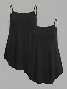 SHEIN EZwear 2 chiếc áo hai dây cỡ lớn màu trơn, thích hợp cho mùa hè. - Nhiều màu - Xem 1