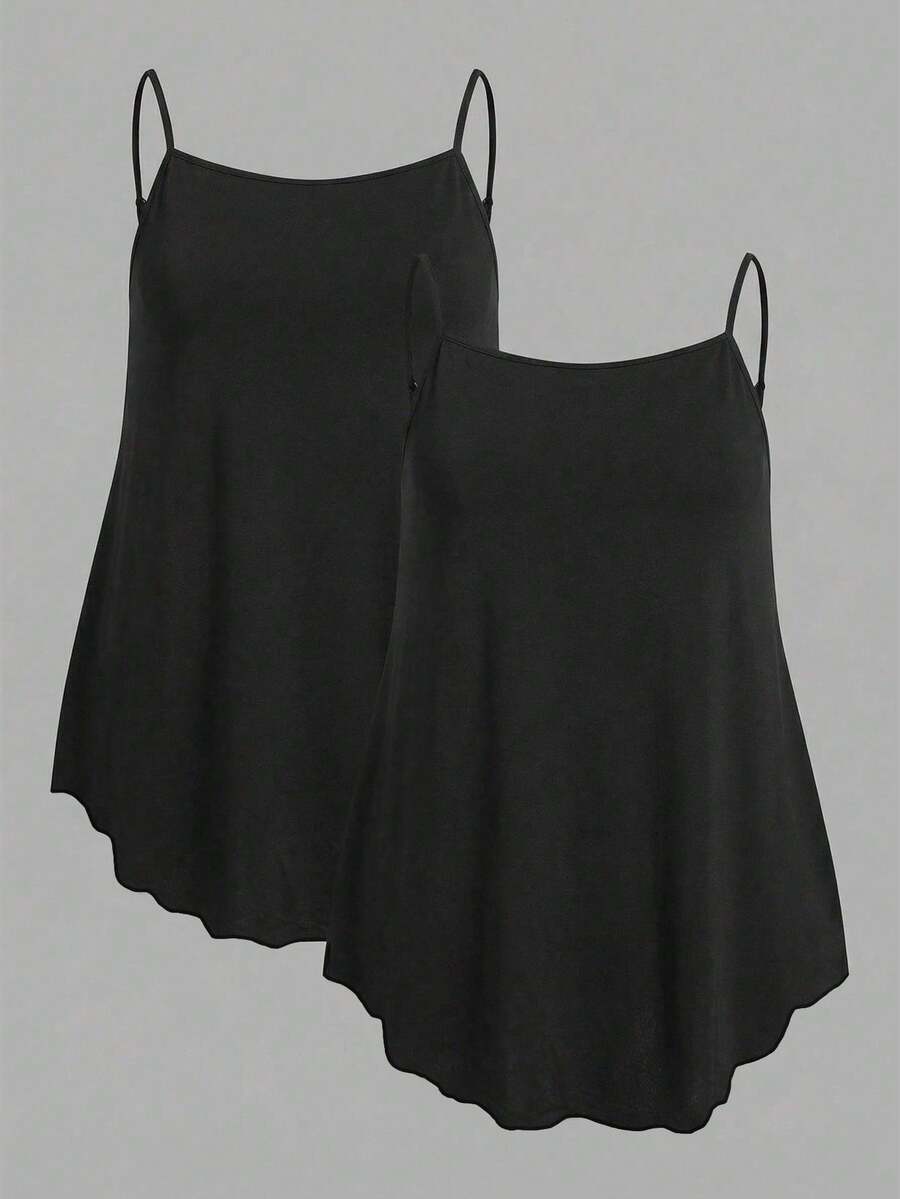 SHEIN EZwear 2 chiếc áo hai dây cỡ lớn màu trơn, thích hợp cho mùa hè. - Nhiều màu - Xem 1