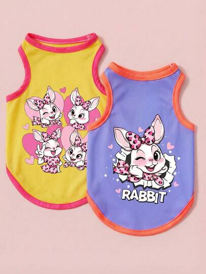 PETSIN 2 chiếc áo vest cho chó và mèo, kiểu dáng dễ thương và cá tính, in hình chữ thỏ, thoải mái và thoáng khí.