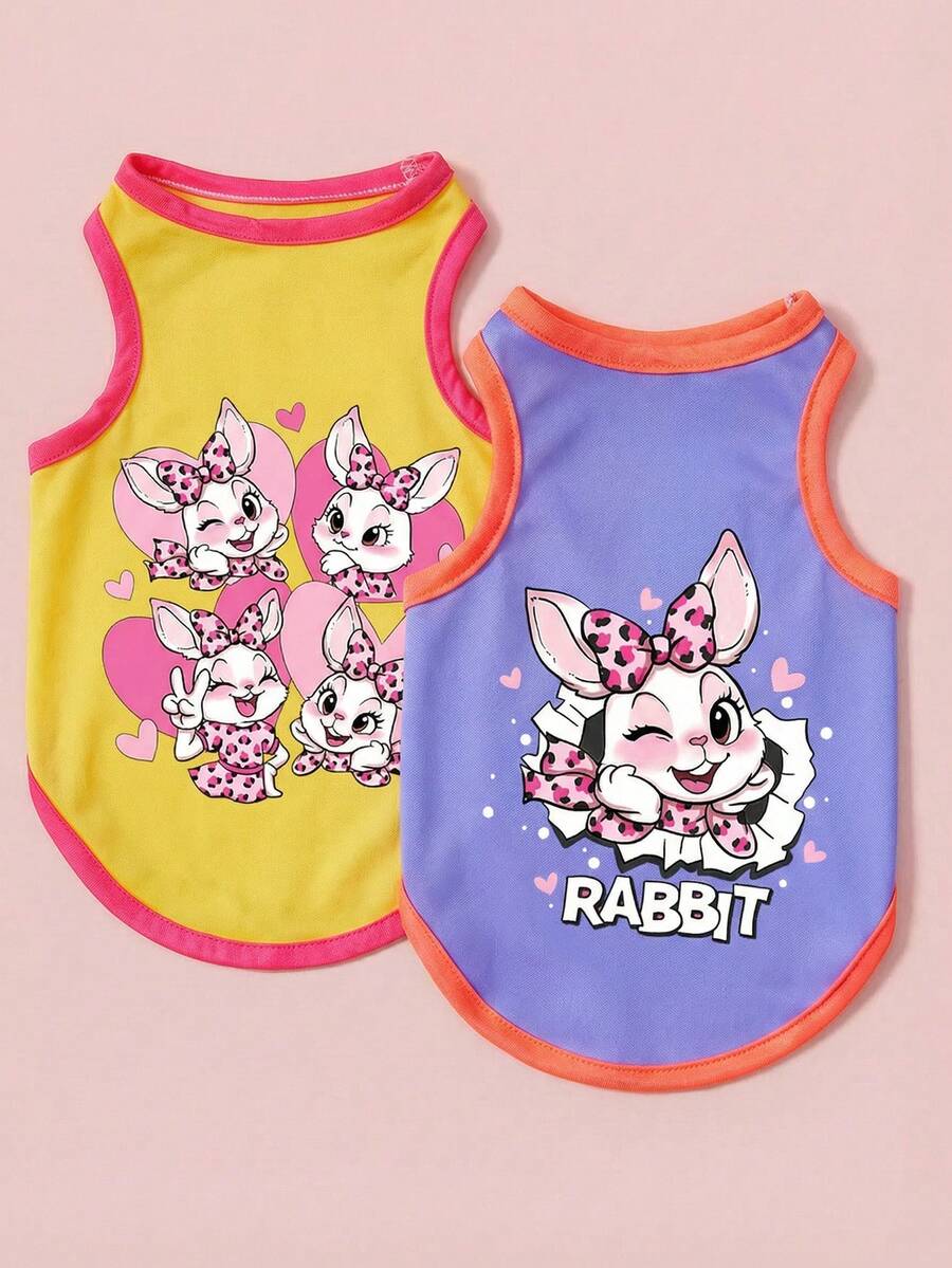PETSIN 2 chiếc áo vest cho chó và mèo, kiểu dáng dễ thương và cá tính, in hình chữ thỏ, thoải mái và thoáng khí. - Nhiều màu - Xem 1
