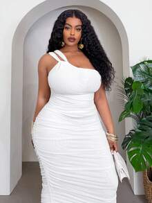 Slaydiva 早春新款,春夏音乐节,情人节,复活节,婚礼季,假日季,休闲,大码优雅,通勤,日常穿着,工作装,度假,派对,邮轮,派对,基础款,日常约会,露肩,双肩带,露背,侧褶白色连衣裙,修身连衣裙,女士中长连衣裙 - Z 连衣裙 女士连衣裙 Y2k 连衣裙 惊艳连衣裙 - 白色 - 查看 7