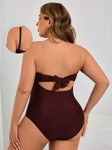 Swim Vcay Traje de baño de una pieza sexy para clubes, de talla grande, de unicolor, con recortes, espalda descubierta, decoración metálica y tirantes ajustables - Burdeos - Ver 2
