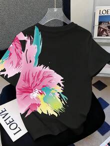 SHEIN 色彩缤纷的Y2K多巴胺花卉印花宽松圆领女式T恤 - 黑色 - 查看 2