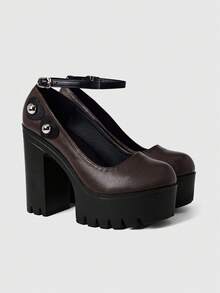 Sugerpunk Women's Leopard Print Thick Sole Buckle Design High Heel Shoes, Suitable For Party Occasions Valentine's Day - Coffee Brown - View 3