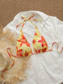 Swim Mod Women's Floral Print Vacation Casual Sexy Halter Bikini Top - Multicolor - View 2