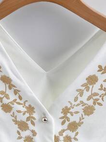 GlowEve Linen-Like Fabric Printed Gold Button Vacation Shirt For Women - Apricot - View 6