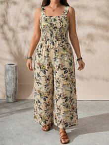 EMERY ROSE Plus Size Women Floral Print Pleated Casual Jumpsuit Pants - Multicolor - View 4