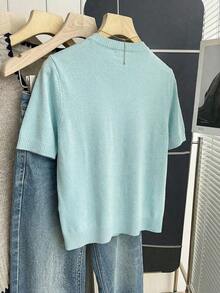 Franclia New Arrival Spring/Summer Retro College Style Colorblock Plaid Knit Pullover Sweater For Women - Baby Blue - View 2