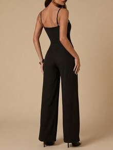 SHEIN BAE 女士优雅简约连体裤 - 黑色 - 查看 2