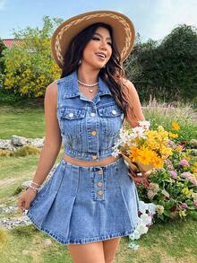 Breezaya Plus Size Women Single-Breasted Lapel Fashion Versatile Daily Wear Denim Jacket Summer - Light Wash - View 7