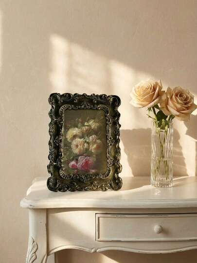 Cirelle 1 Pc Baroque Style Resin Photo Frame, Inner Frame 15x10 Cm, Vintage Victorian Style, Painted Surface Finish, Rectangular Shape, Tabletop Display, Single Photo Frame, Ideal Gift For Friends And Family