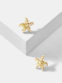 MOTF PREMIUM 简约小巧清新海星耳钉，甜美仿珍珠耳环，迷你小星星耳环（女士款） - 金色 - 查看 4