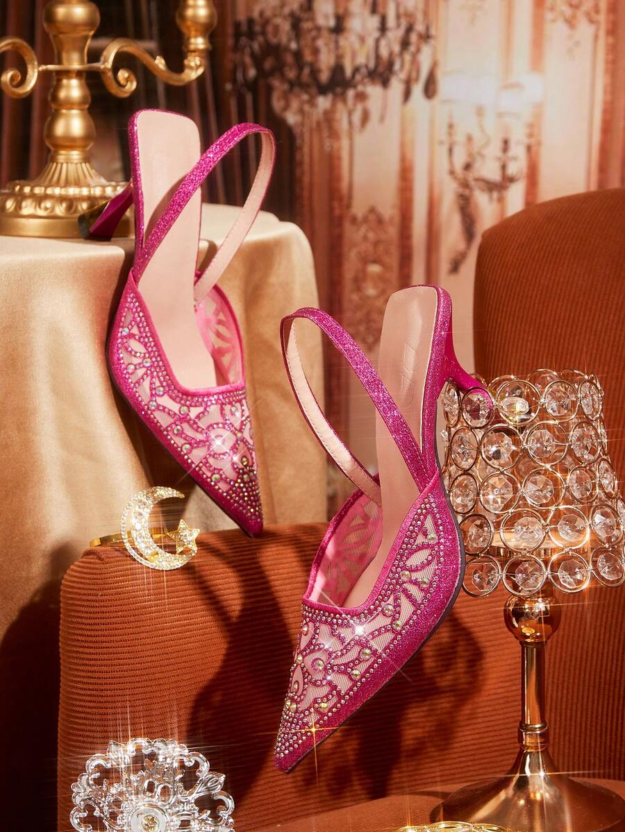 CUCCOO TILAWA Women's Fashionable Elegant Party Rhinestone Decorated Pumps - Hot Pink - View 1