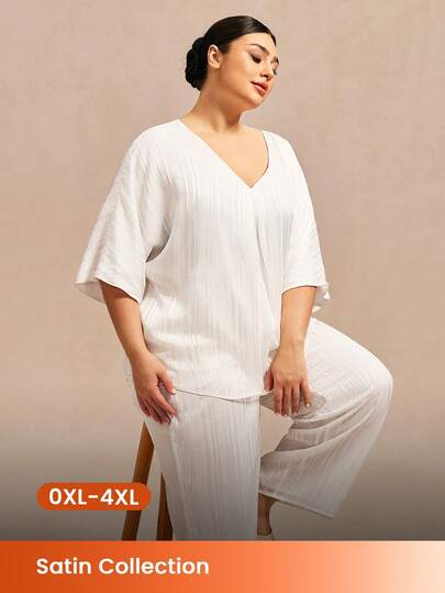 LUVLETTE Bộ đồ ngủ satin trắng tối giản thanh lịch dành cho nữ cỡ lớn - Thiết kế đơn giản, đồ ngủ tinh tế, đồ lót ôm sát cơ thể.