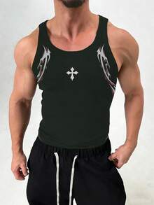 GymBeat Men's Minimalist Printed Sleeveless Sports Tank Top - Black - View 3